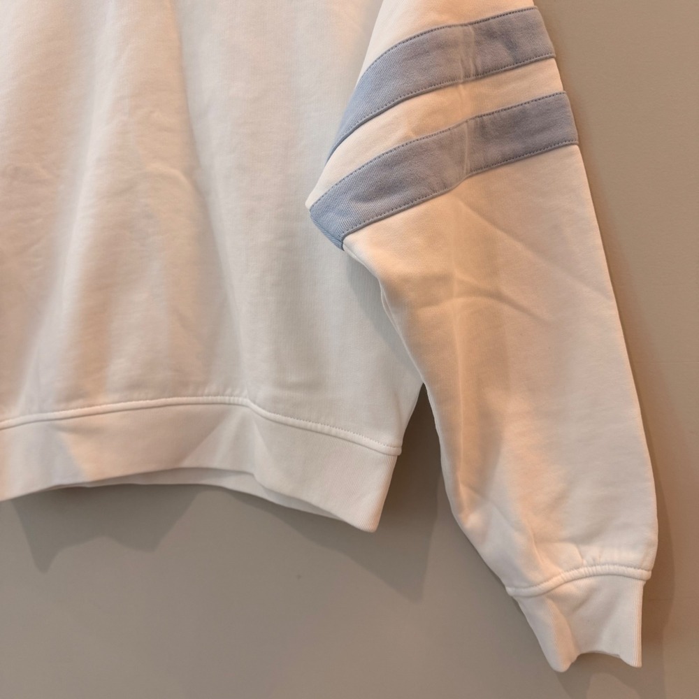 Madewell Sweatshirt Crewneck Varsity Stripe Oversized White Blue NY284 XXS NWT - Picture 5 of 14